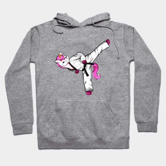 Cartoon unicorn does hapkido Hoodie by Modern Medieval Design